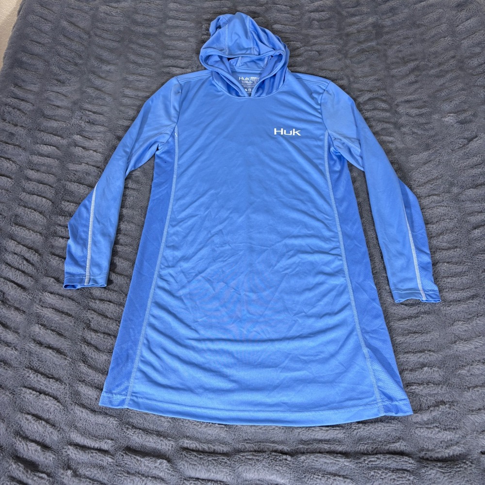 Huk Women Blue Performance Fishing Hoodie Dress Sun Shirt Small AR652